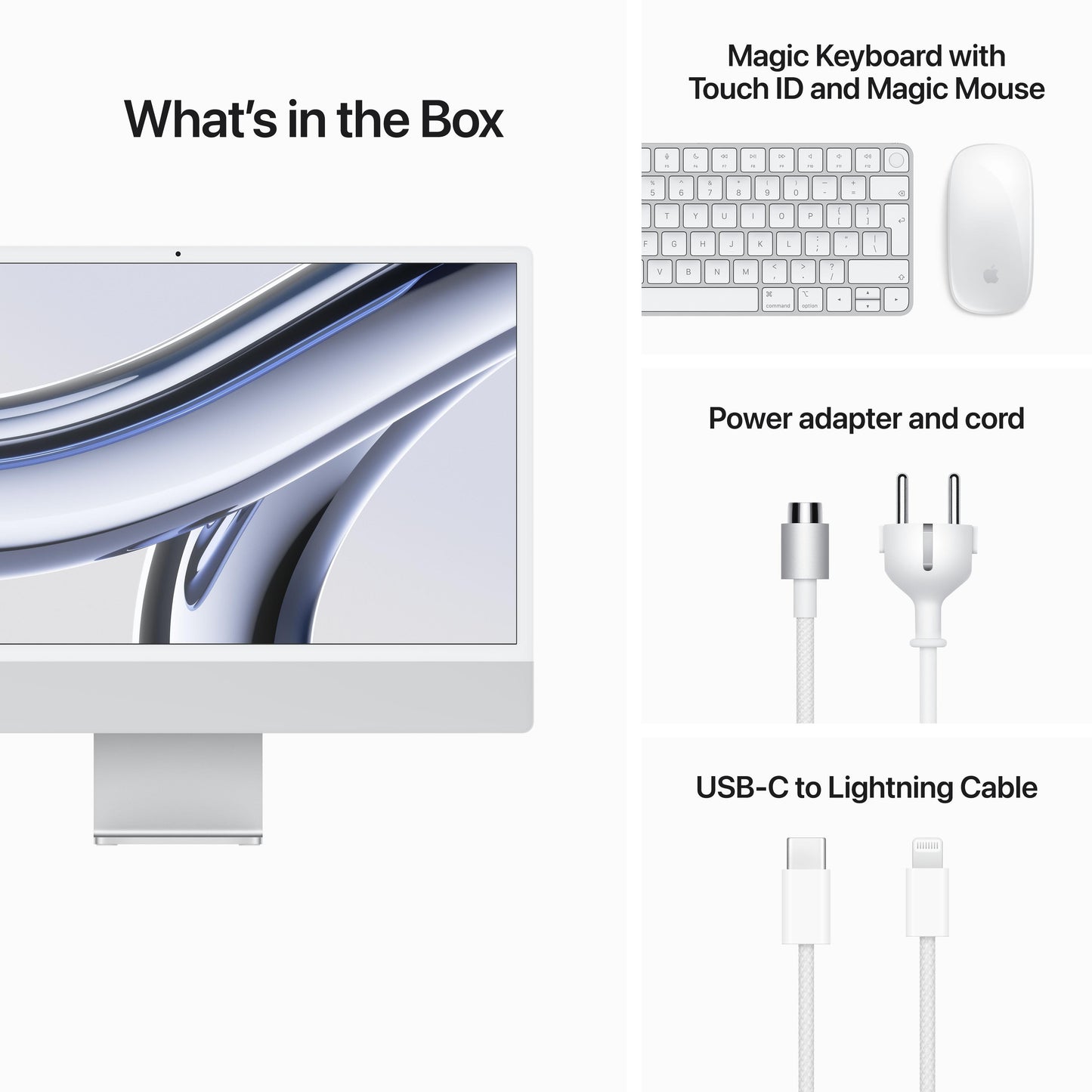 [OPEN BOX] 24-inch iMac met Retina 4,5K‑display: Apple M3‑chip met 8‑core CPU en 10‑core GPU, 8 GB, 512 GB, Magic Keyboard met Touch ID - Zilver