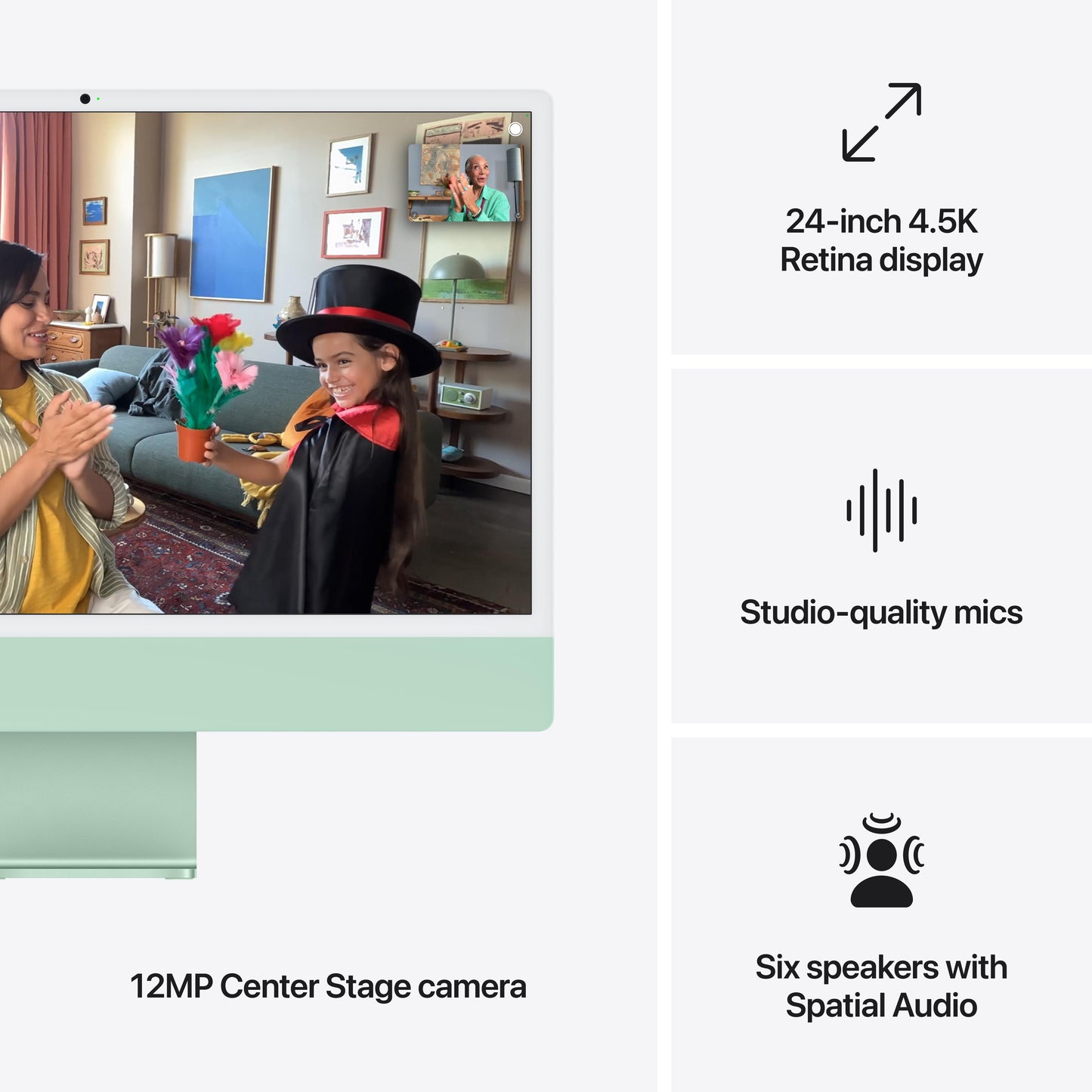 iMac 24 pouces avec écran Retina 4,5K: Puce Apple M4 avec CPU 10 cœurs et GPU 10 cœurs, 16 Go, 512 Go, Magic Keyboard avec Touch ID - Vert (Azerty FR)