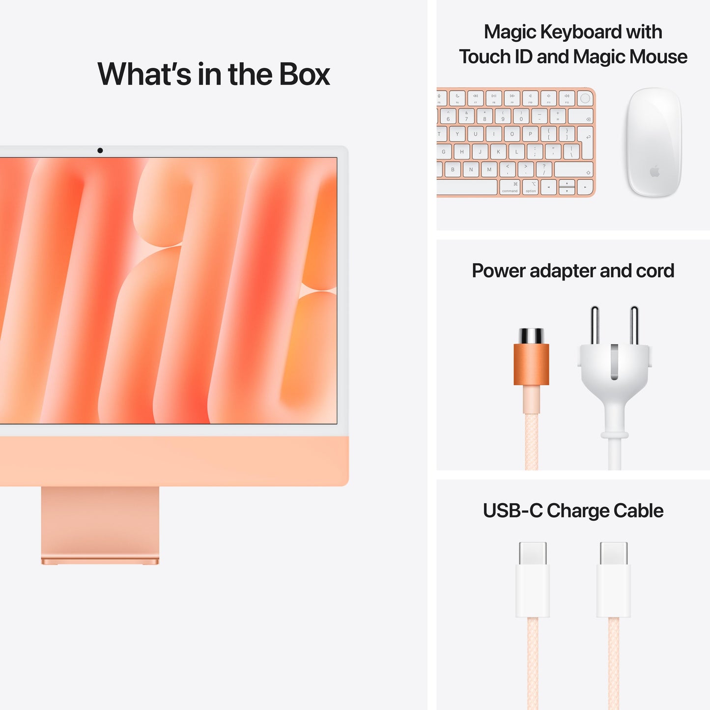 CTO 24-inch iMac met Retina 4,5K‑display: Apple M4-chip met 10‑core CPU en 10‑core GPU, 16 GB, 512 GB, Magic Keyboard met Touch ID - Oranje (Azerty FR)