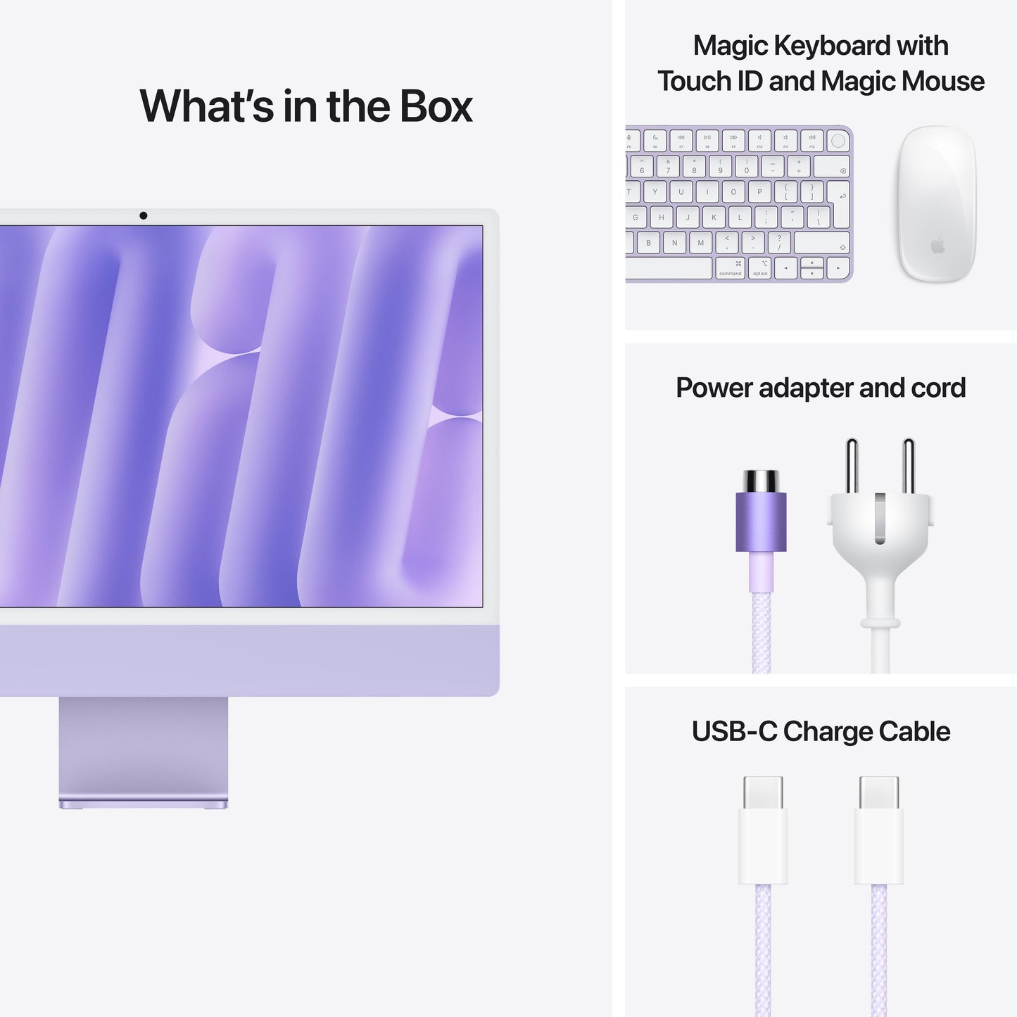 CTO 24-inch iMac met Retina 4,5K‑display: Apple M4-chip met 10‑core CPU en 10‑core GPU, 24 GB, 512 GB, Magic Keyboard met Touch ID - Paars (Azerty FR)
