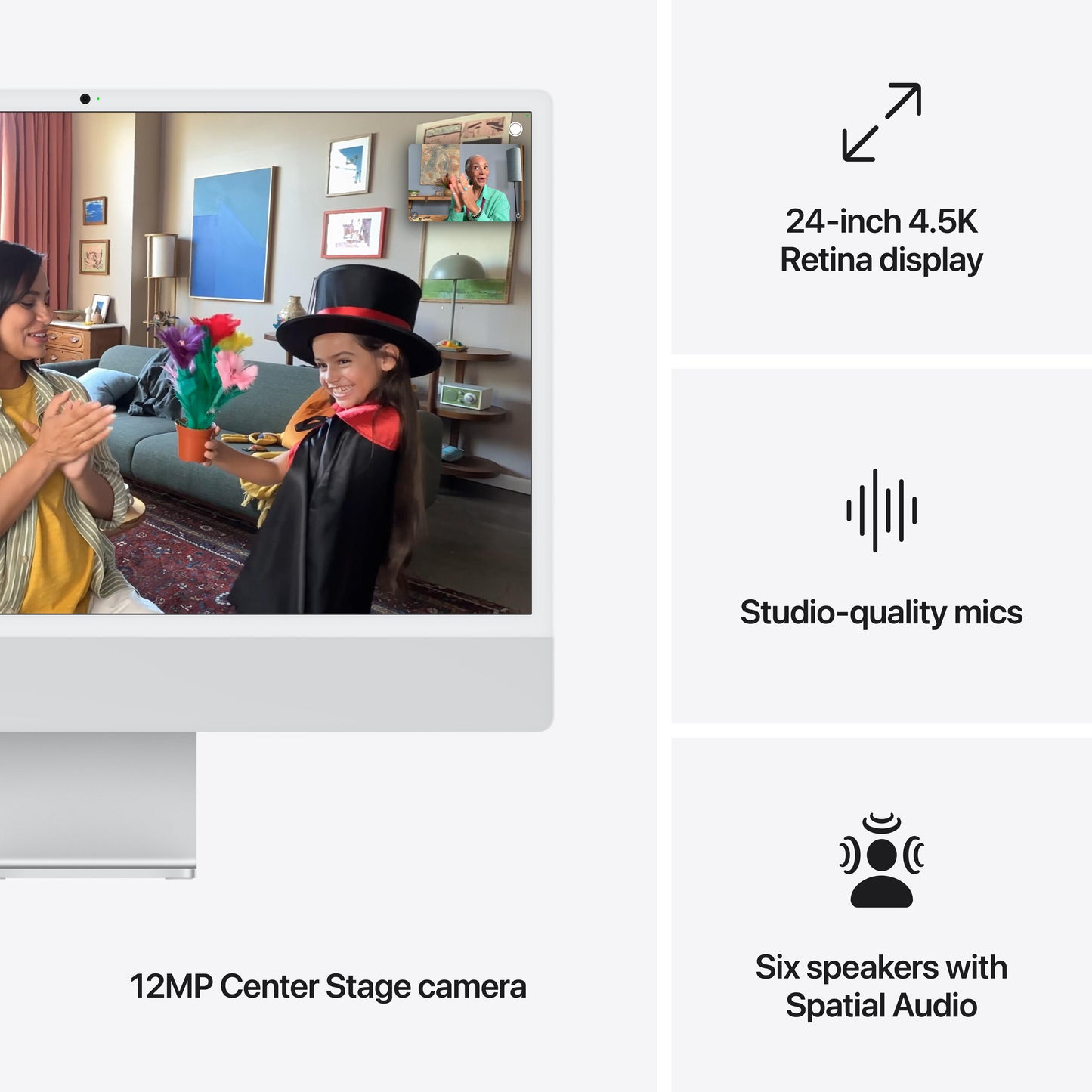 24-inch iMac met Retina 4,5K‑display: Apple M4-chip met 10‑core CPU en 10‑core GPU, 24 GB, 512 GB, Magic Keyboard met Touch ID - Zilver (Azerty FR)