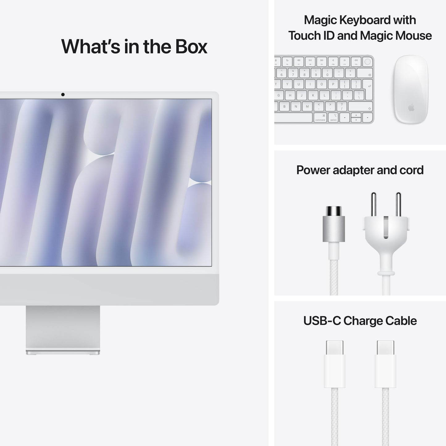 iMac 24 pouces avec écran Retina 4,5K: Puce Apple M4 avec CPU 10 cœurs et GPU 10 cœurs, 16 Go, 512 Go, Magic Keyboard avec Touch ID - Argent (Azerty FR)