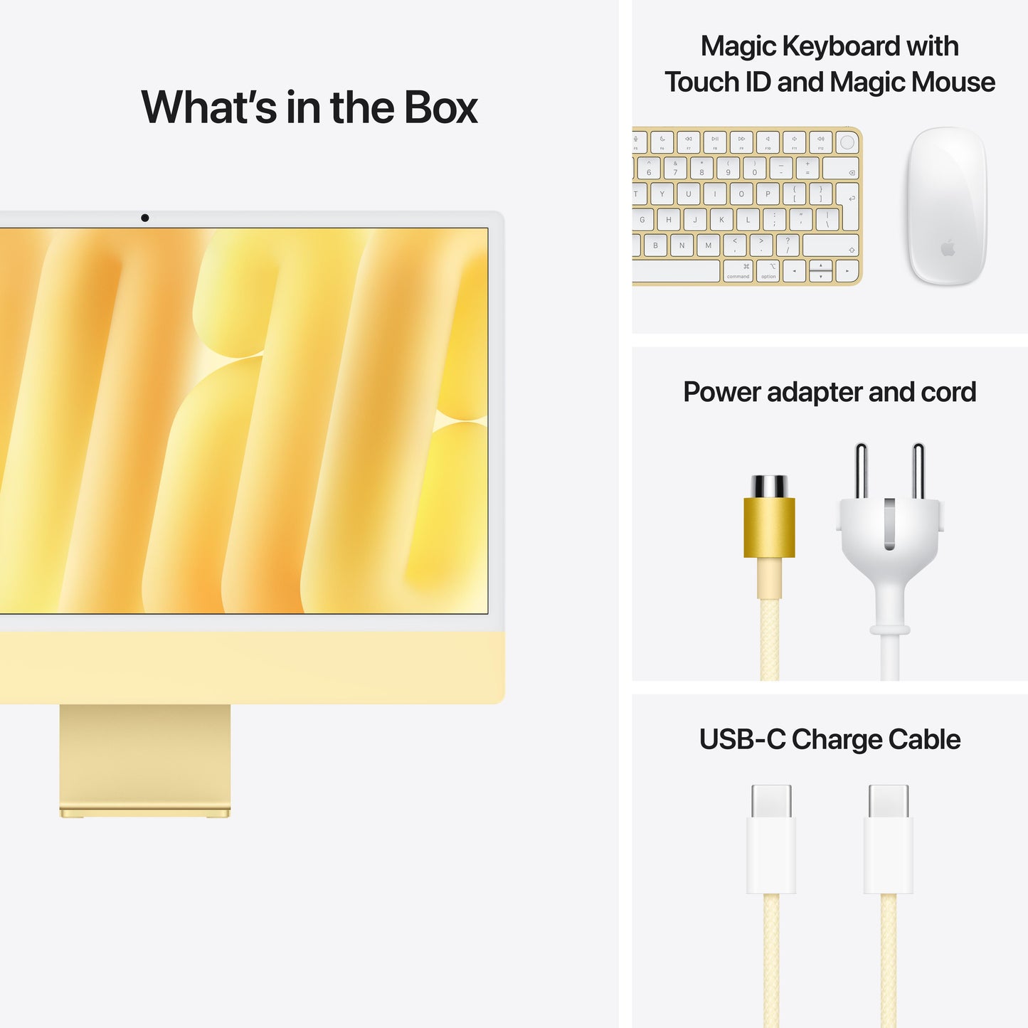 CTO 24-inch iMac met Retina 4,5K‑display: Apple M4-chip met 10‑core CPU en 10‑core GPU, 16 GB, 256 GB, Magic Keyboard met Touch ID - Geel (Azerty FR)