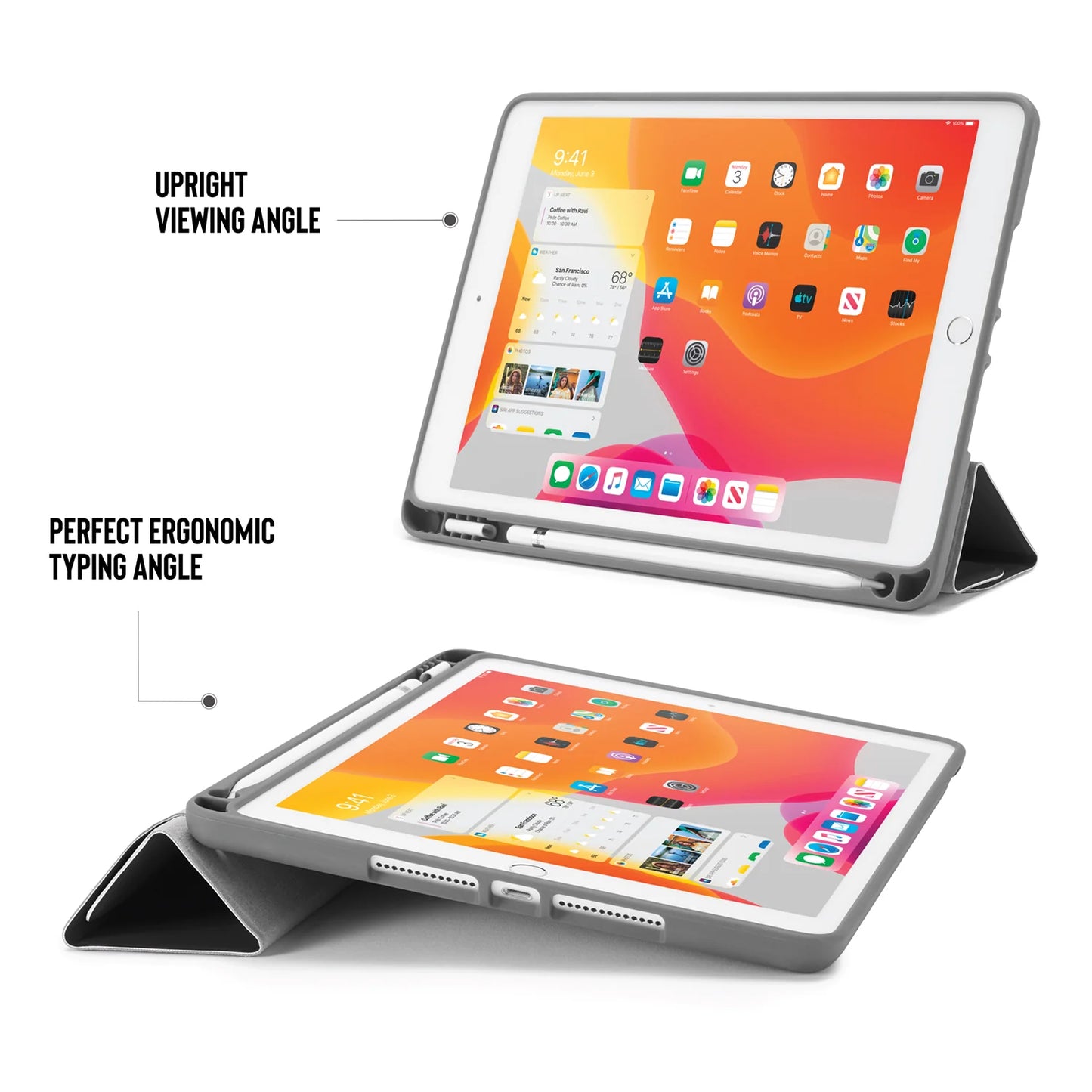 Pipetto Origami Pencil Case pour iPad 10,2 pouces (7e, 8e & 9e gén.) - Noir