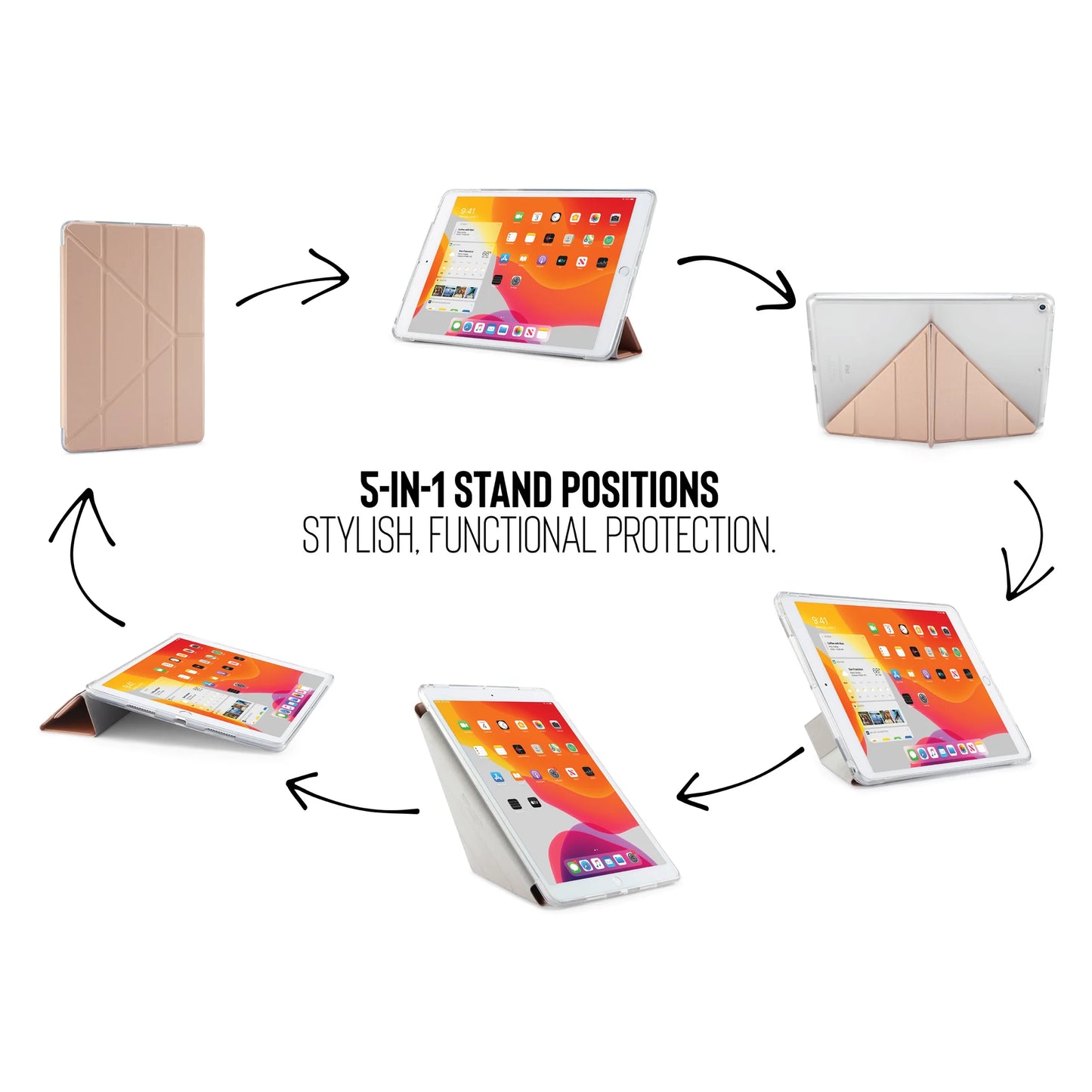 Pipetto Origami Case voor iPad 10,2-inch - Roségoud & Transparant