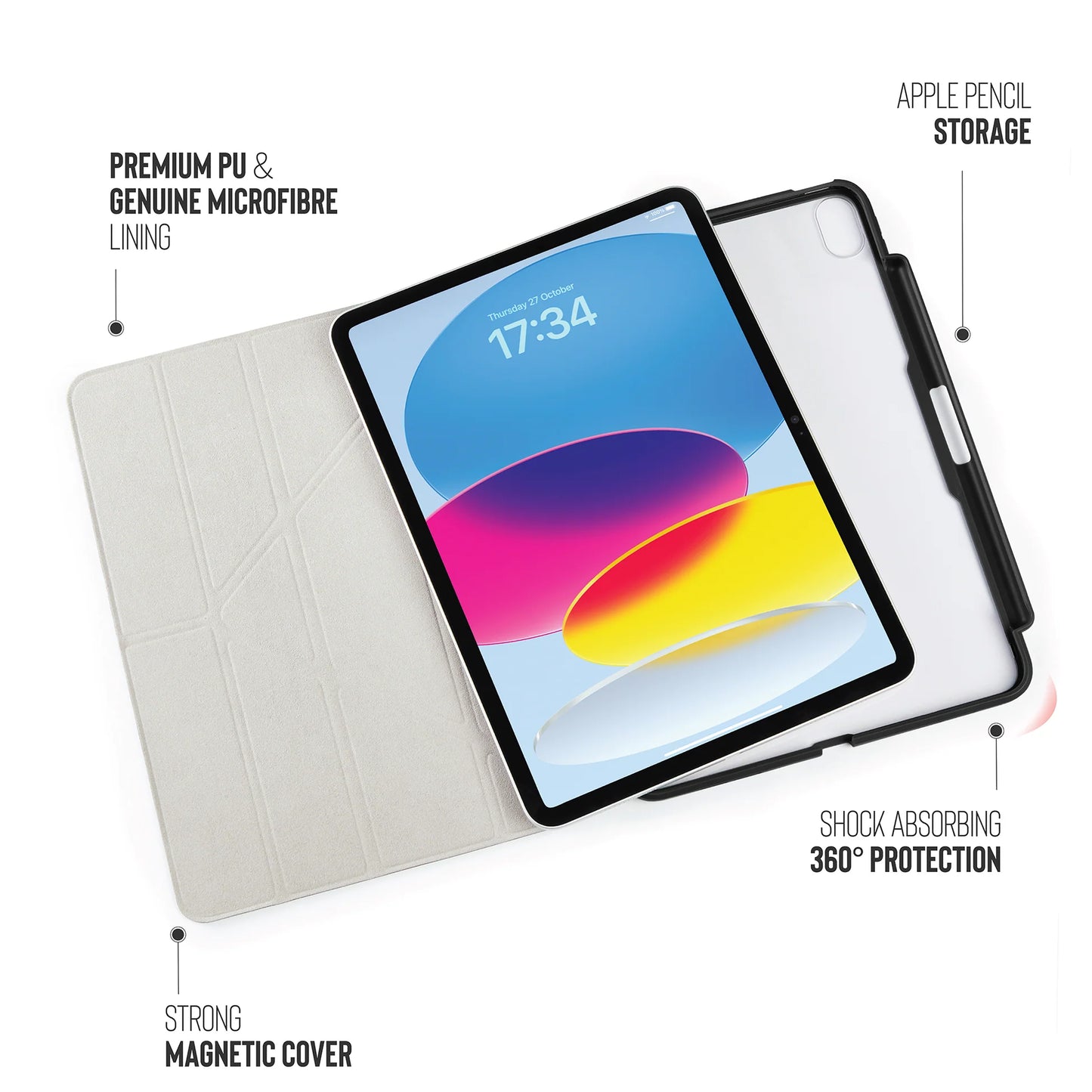 Pipetto Origami Pencil Case voor iPad (10e gen./A16) - Zwart