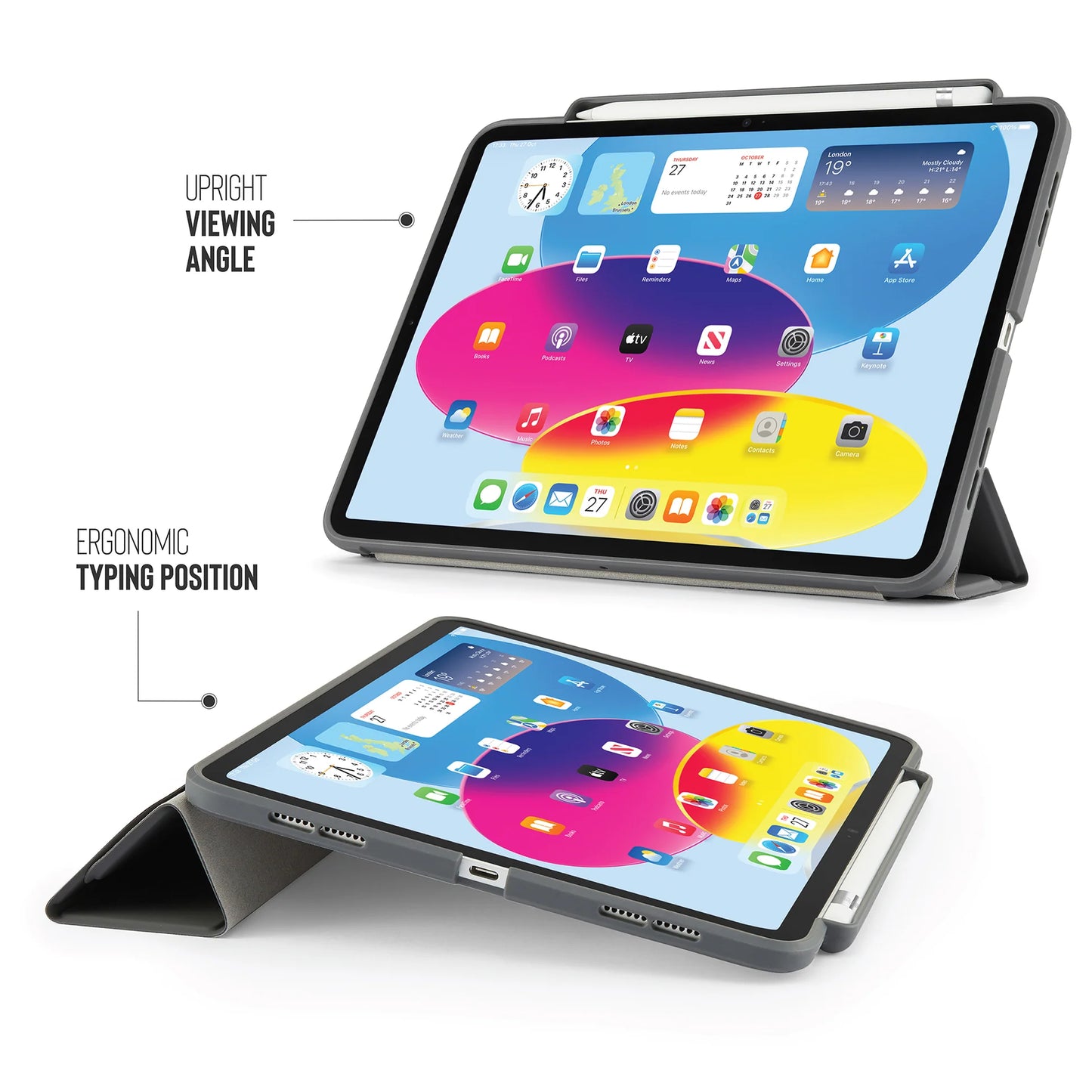 Pipetto Origami Pencil Case voor iPad (10e gen./A16) - Donkergrijs