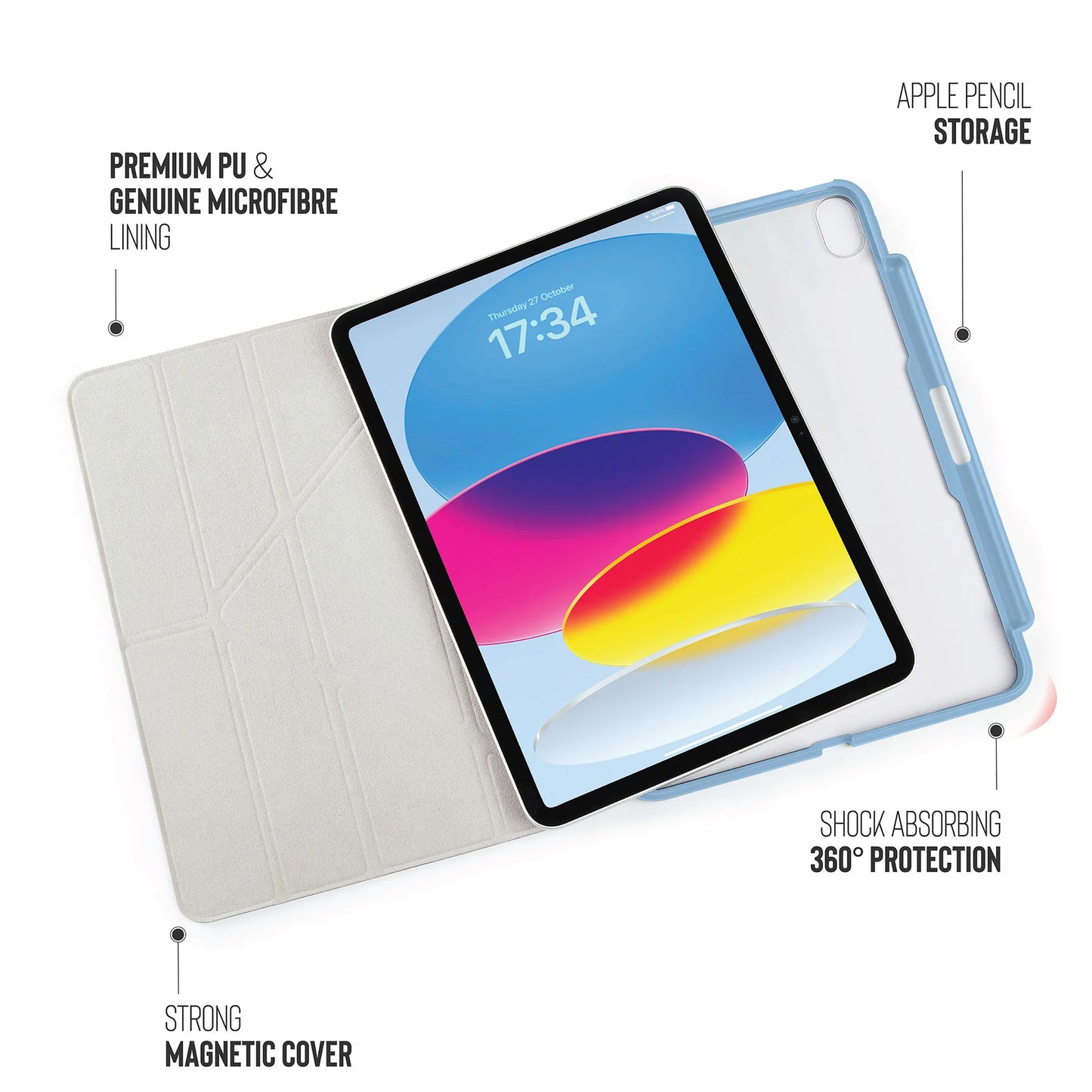 Pipetto Origami Pencil Case voor iPad (10e gen./A16) - Lichtblauw