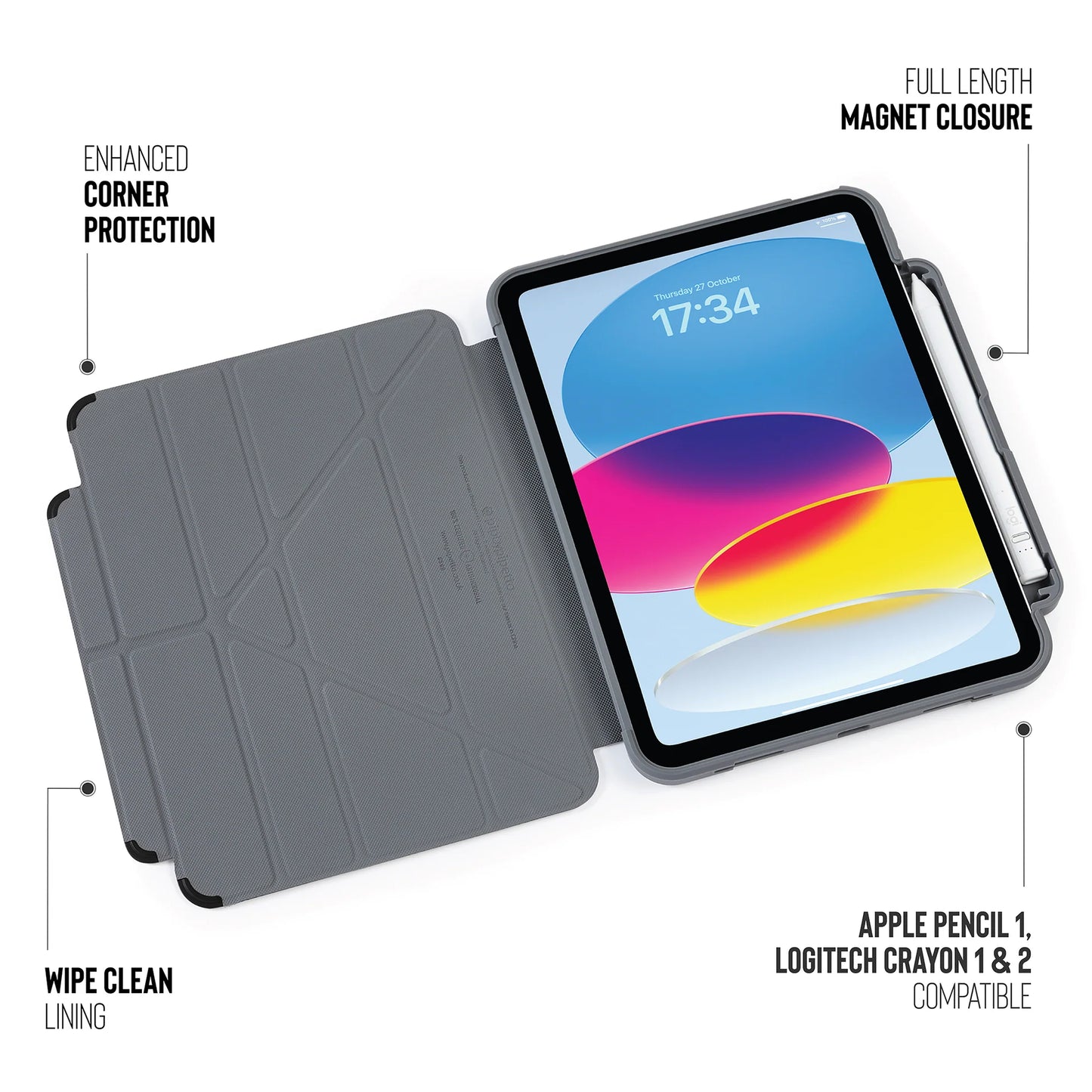 Pipetto Origami Pencil Shield pour iPad (10e gén./A16) - Noir