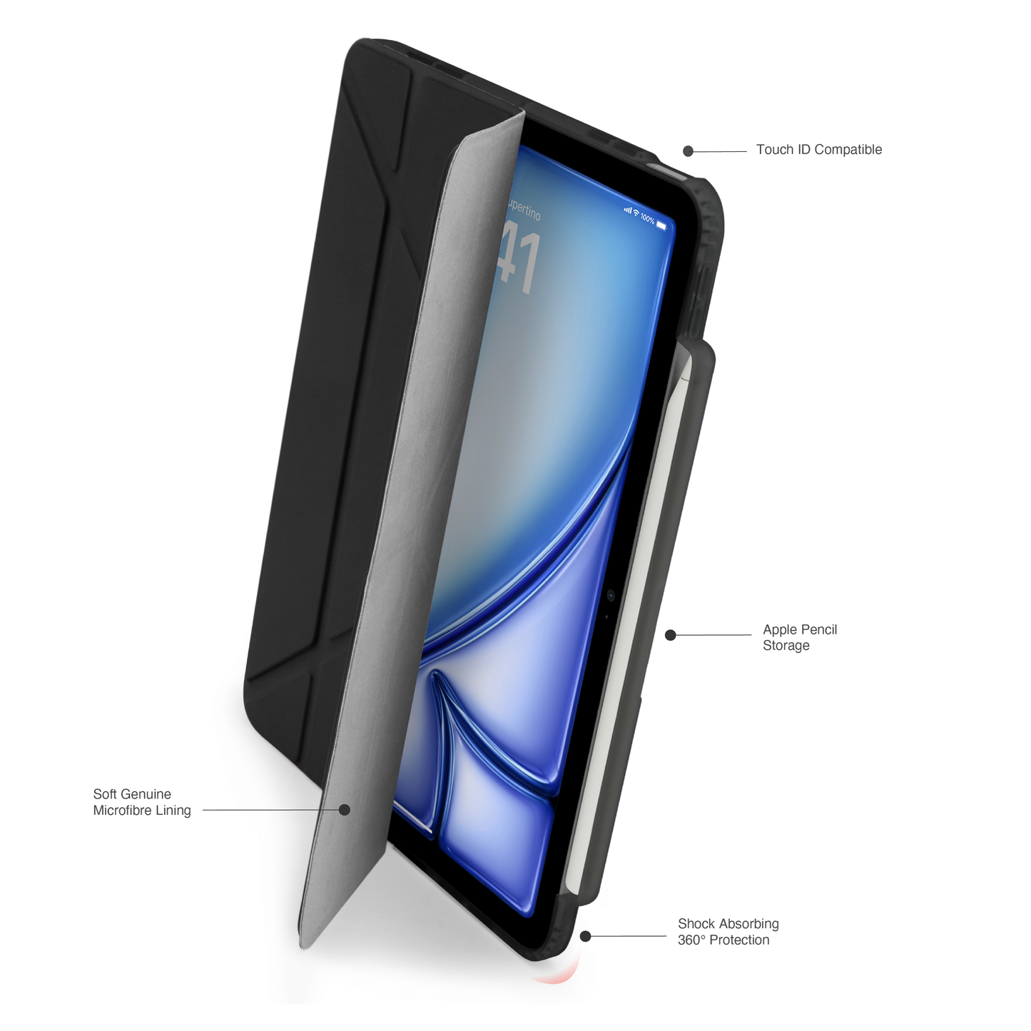 Pipetto Origami Pencil Case pour iPad Air 13 pouces (M4/M3/M2) - Noir