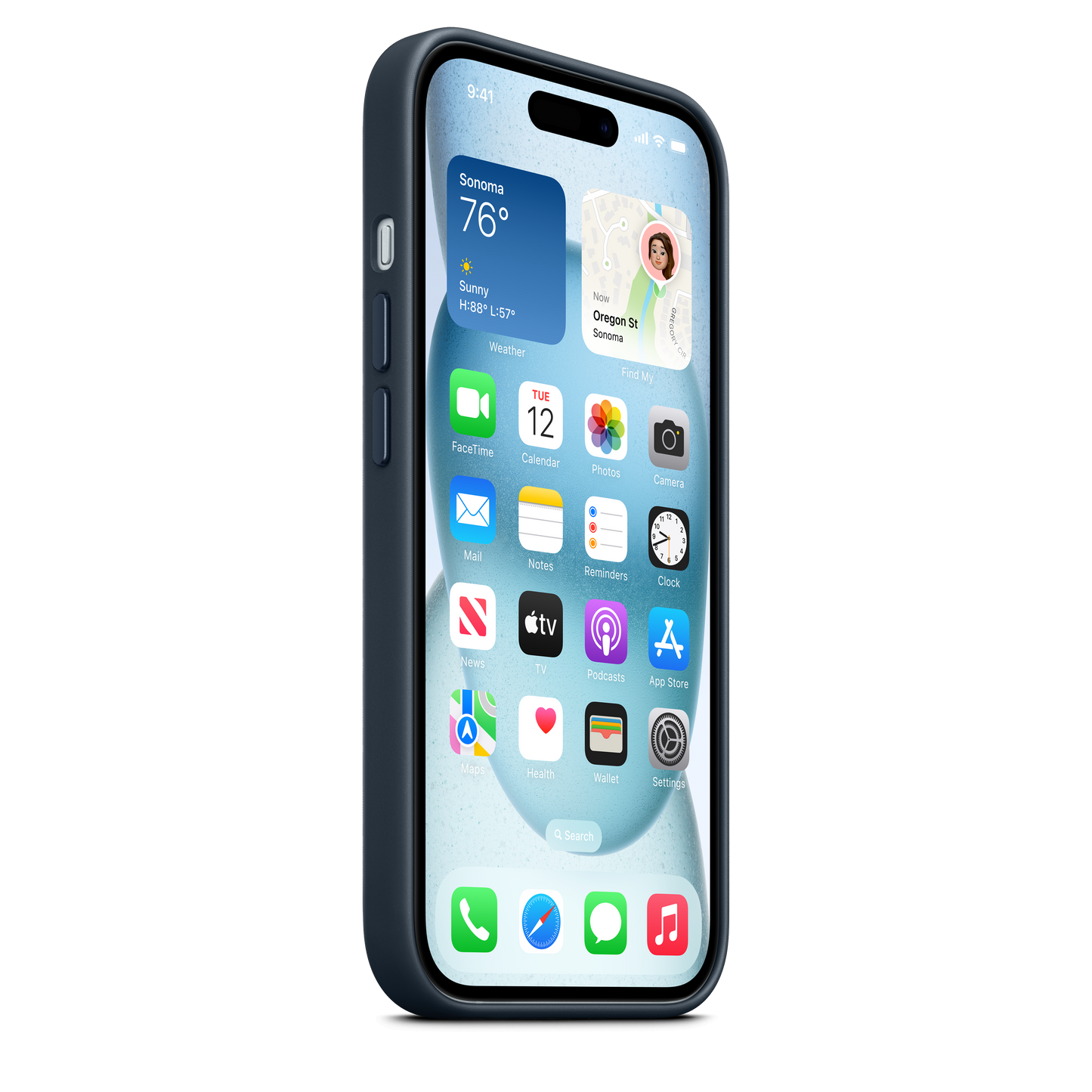 FineWoven hoesje met MagSafe voor iPhone 15 - Oceaanblauw